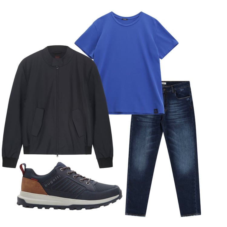 Outfit uomo - Total look #2269905. Stile Casual per Tutti i giorni. Abbinamento con sneakers, jeans dritti, t-shirt, bomber.