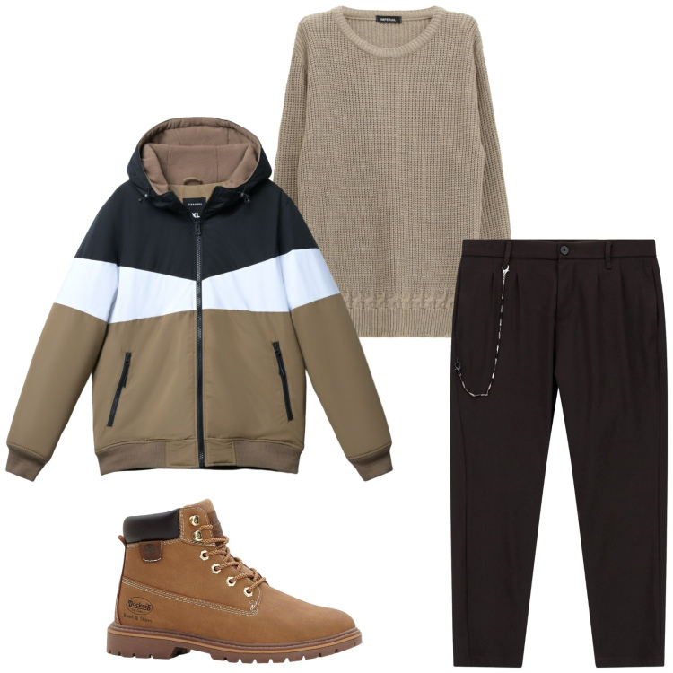 Outfit uomo - Total look #2269906. Stile Urban per Tutti i giorni. Abbinamento con stivali e stivaletti, piumini, pantaloni, maglieria.