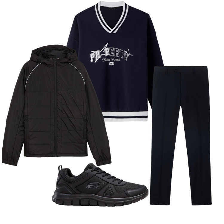 Outfit uomo - Total look #2269911. Stile Casual per Tutti i giorni. Abbinamento con giacche, sneakers, felpe, pantaloni.