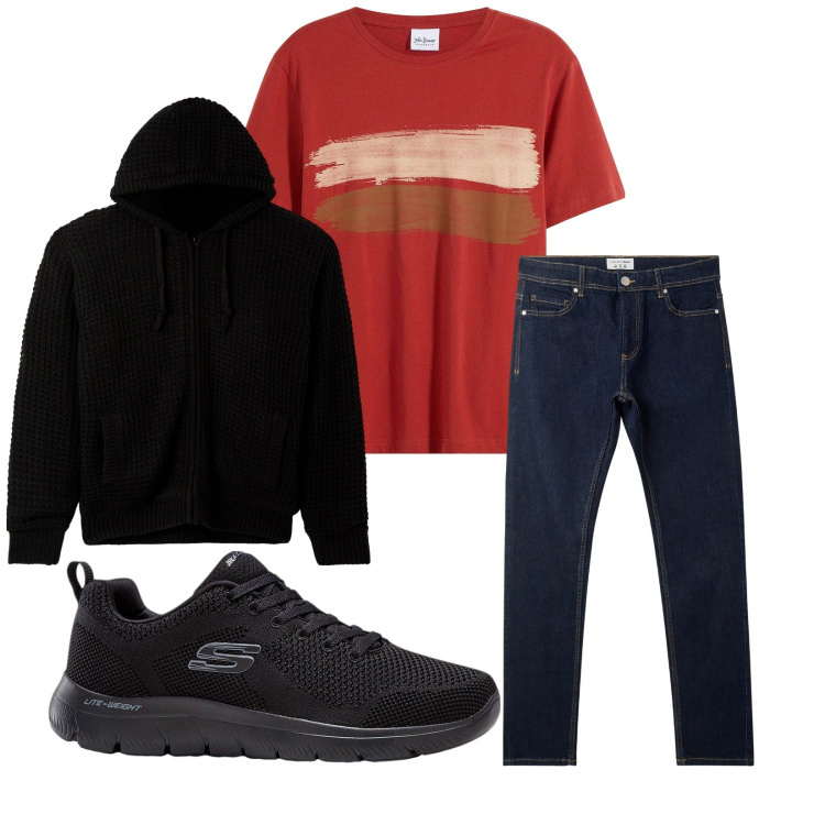 Outfit uomo - Total look #2269915. Stile Casual per Tutti i giorni. Abbinamento con sneakers, t-shirt, cardigans, jeans skinny.