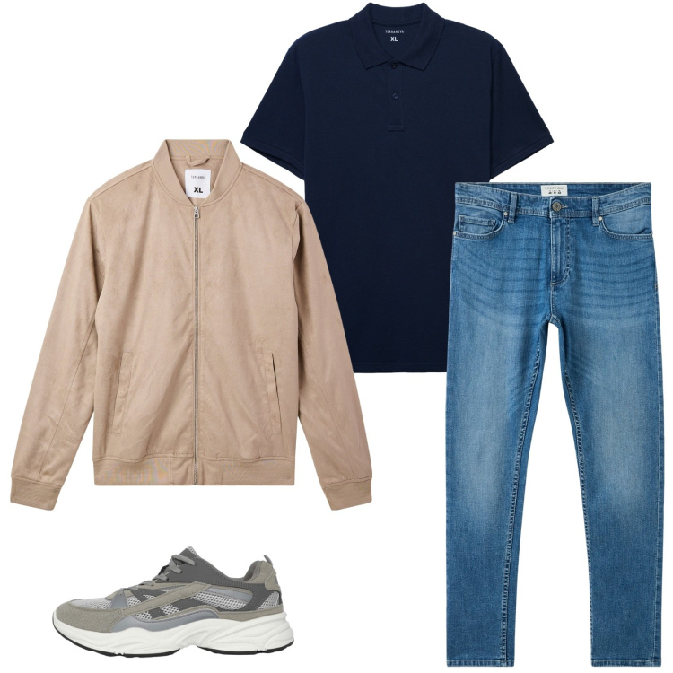 Outfit uomo - Total look #2269917. Stile Casual per Tutti i giorni. Abbinamento con jeans skinny, bomber, sneakers, polo.