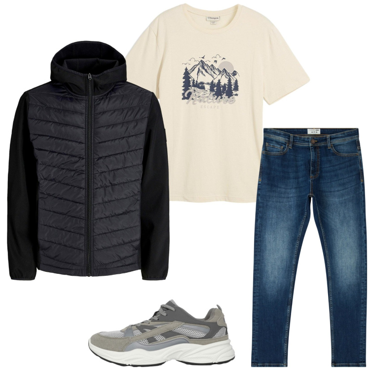 Outfit uomo - Total look #2269920. Stile Casual per Tutti i giorni. Abbinamento con t-shirt, giacche, jeans skinny, sneakers.