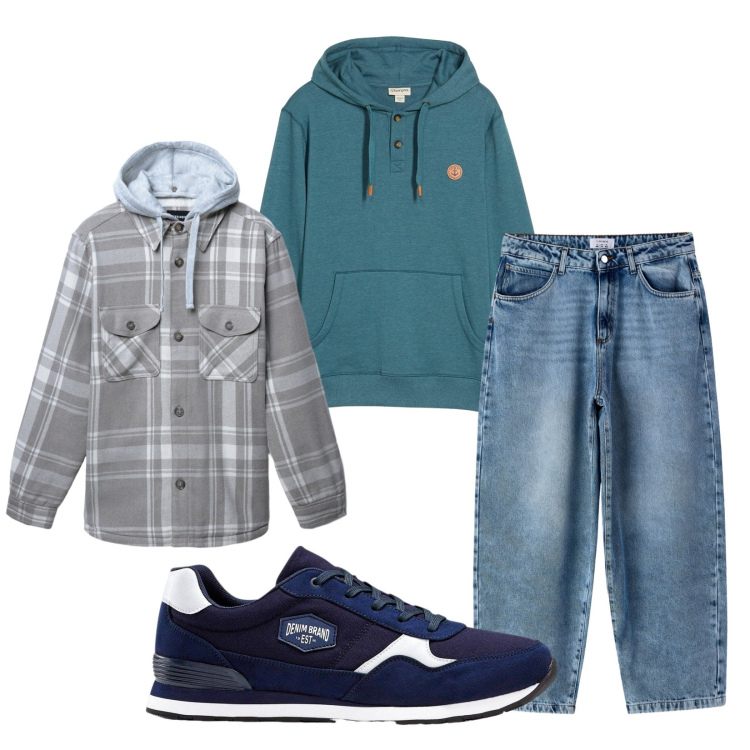Outfit uomo - Total look #2269933. Stile Casual per Tutti i giorni. Abbinamento con sneakers, felpe con cappuccio, cappotti, jeans.