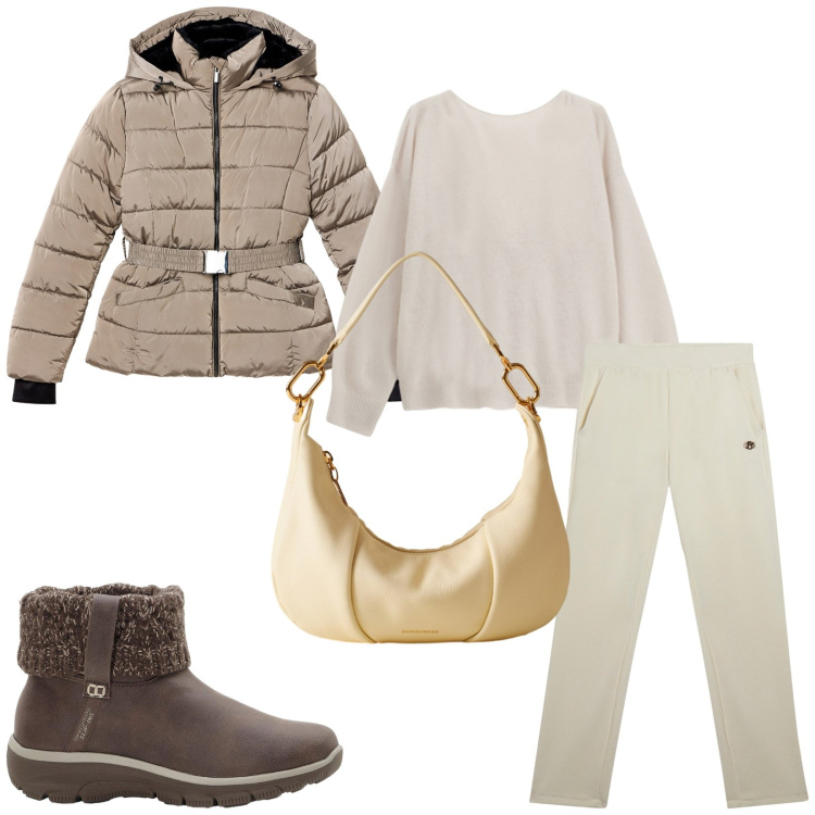 Outfit donna - Total look #2269936. Stile Casual per Tutti i giorni. Abbinamento con stivaletti, piumini, cardigans, borse a spalla, pantaloni.