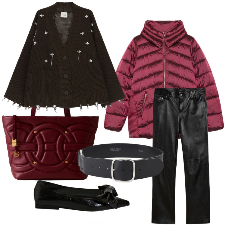 Outfit donna - Al lavoro con stile. Stile Bon Ton per Tutti i giorni. Abbinamento con pantaloni, shopping bag, ballerine, cinture, cardigans, piumini.