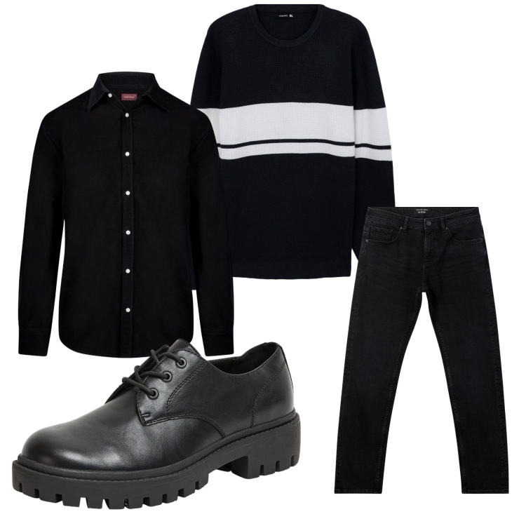 Outfit uomo - Total look #2269943. Stile Trendy per Tutti i giorni. Abbinamento con scarpe stringate, jeans, maglieria, camicie.