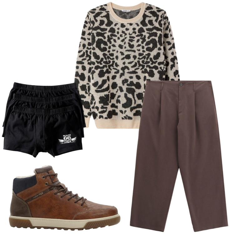 Outfit uomo - Total look #2269952. Stile Casual per Tutti i giorni. Abbinamento con boxer, sneakers alte, maglieria, pantaloni.