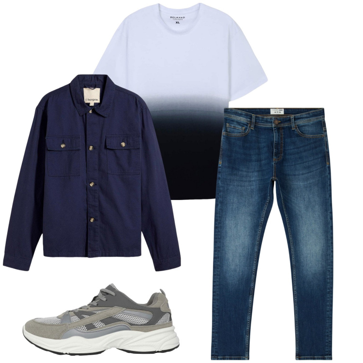 Outfit uomo - Total look #2269953. Stile Casual per Tutti i giorni. Abbinamento con giacche, jeans skinny, sneakers, t-shirt.