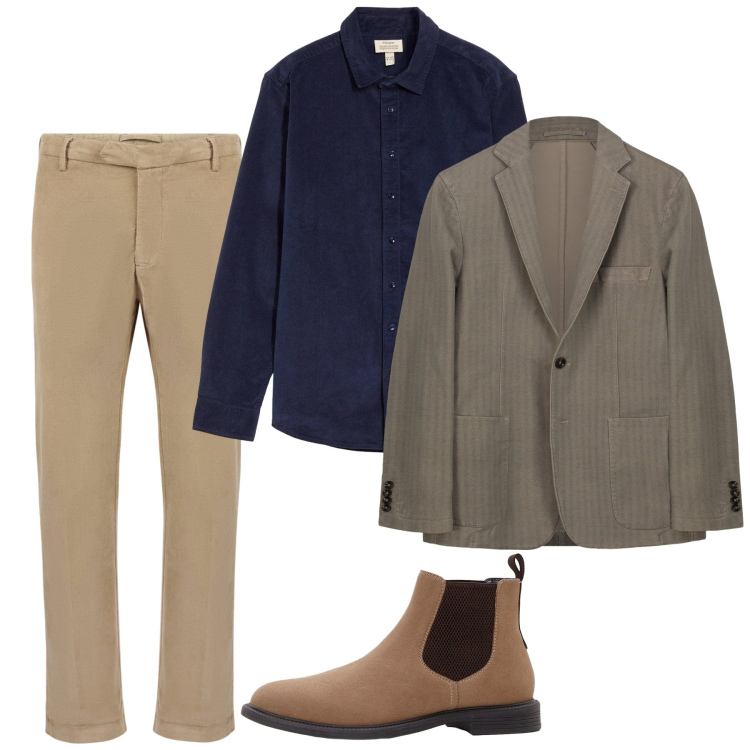 Outfit uomo - Il ritorno del velluto. Stile Casual per Tutti i giorni. Abbinamento con stivali e stivaletti, camicie, giacche, pantaloni.