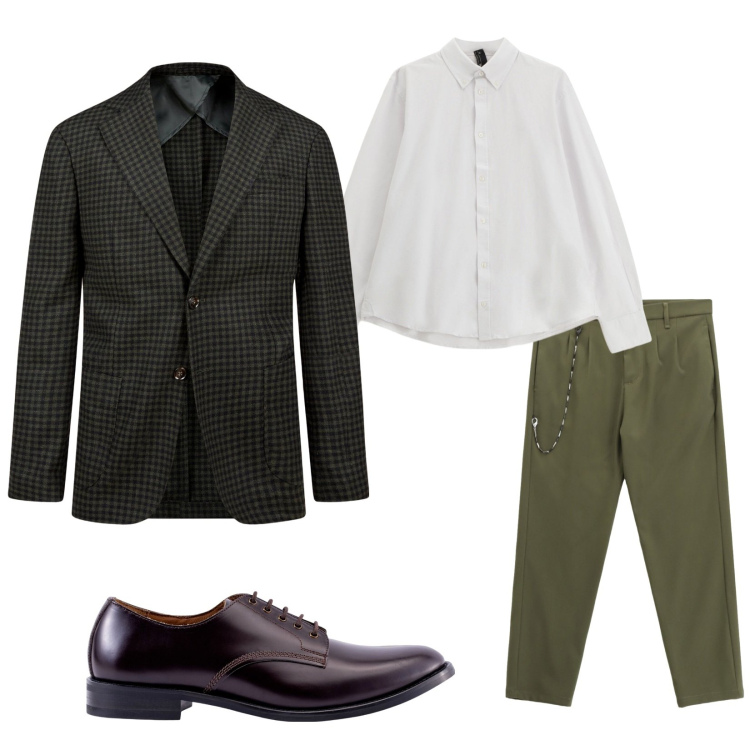 Outfit uomo - Total look #2269958. Stile Trendy per Ufficio. Abbinamento con pantaloni, camicie, giacche, scarpe stringate.