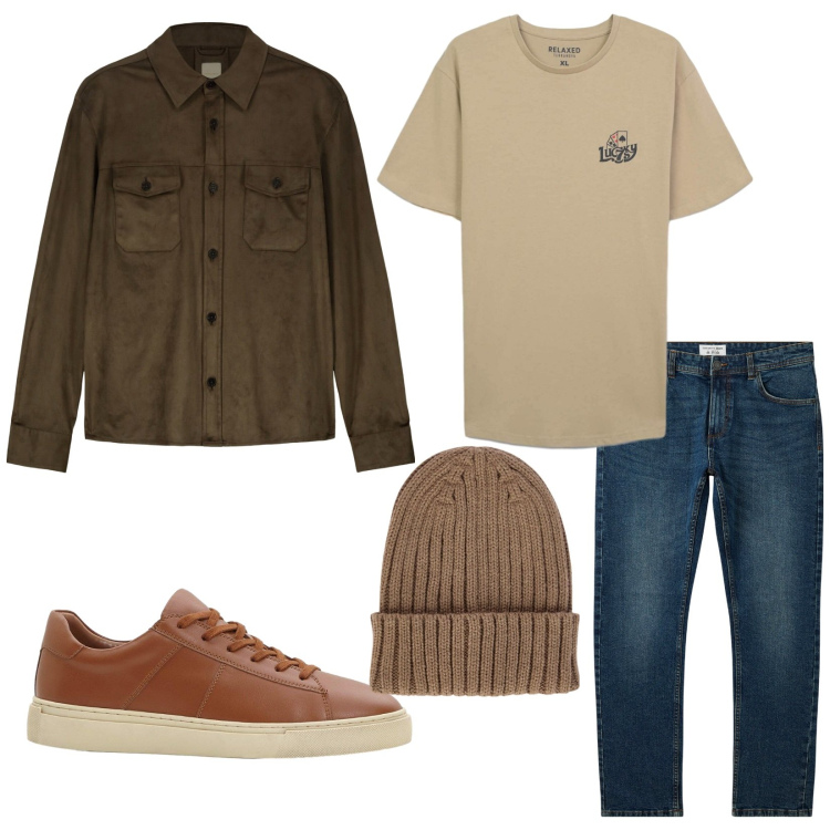 Outfit uomo - Total look #2269963. Stile Casual per Tutti i giorni. Abbinamento con sneakers, jeans, t-shirt, berretti, giacche.