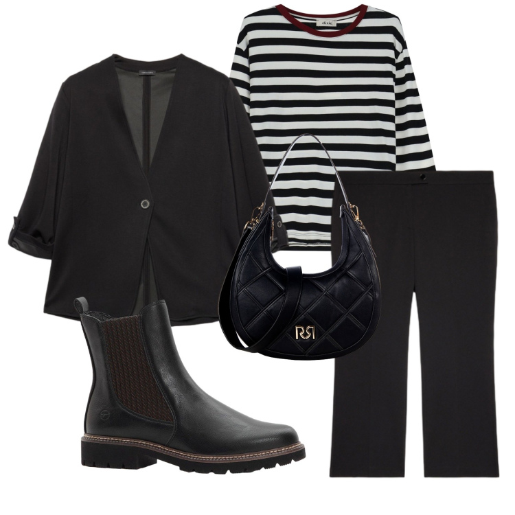 Outfit donna - Total look #2269968. Stile Casual per Tutti i giorni. Abbinamento con stivaletti chelsea, t-shirt, borse a tracolla, blazer, pantaloni.