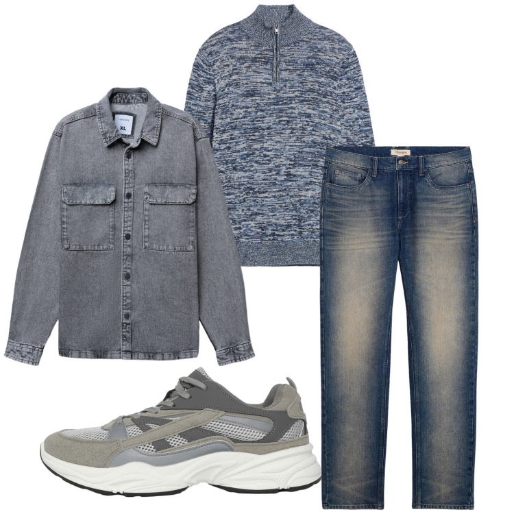 Outfit uomo - Total look #2269970. Stile Casual per Tutti i giorni. Abbinamento con maglieria, jeans dritti, sneakers, cappotti.