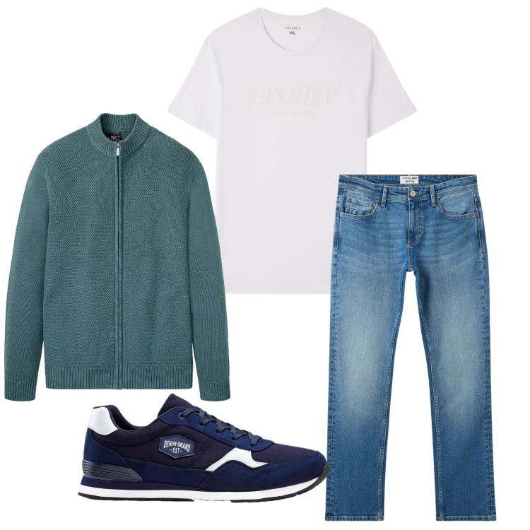 Outfit uomo - Total look #2269974. Stile Casual per Tutti i giorni. Abbinamento con sneakers, cardigans, jeans, t-shirt.