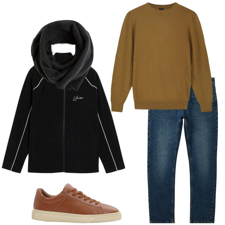 Outfit uomo - Total look #2269976. Stile Casual per Tutti i giorni. Abbinamento con sneakers, giacche, jeans, sciarpe e foulard, maglieria.