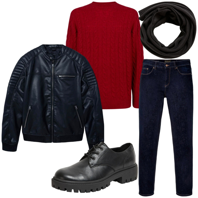Outfit uomo - Total look #2269981. Stile Casual per Tutti i giorni. Abbinamento con jeans dritti, scarpe stringate, sciarpe, giacche, maglieria.