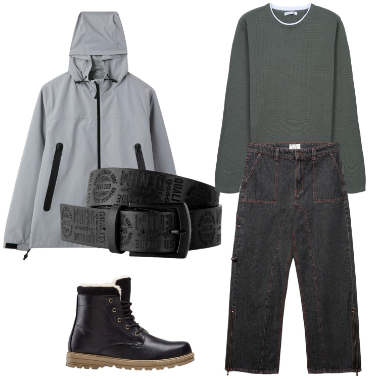 Outfit uomo - Total look #2269983. Stile Casual per Tutti i giorni. Abbinamento con cinture, stivali e stivaletti, giacche, maglieria, jeans dritti.
