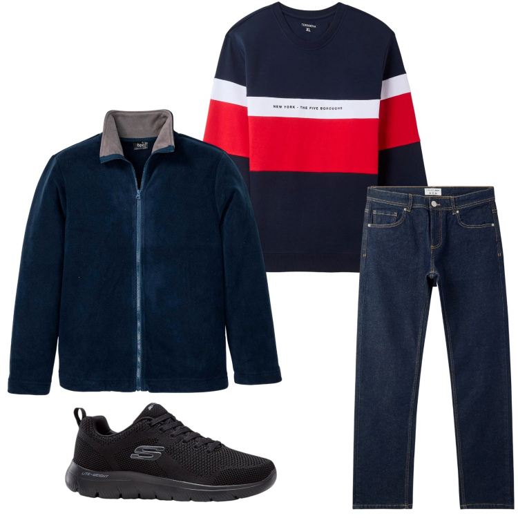 Outfit uomo - Total look #2269993. Stile Casual per Tutti i giorni. Abbinamento con sneakers, giacche, jeans, felpe con cappuccio.