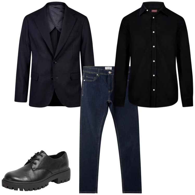 Outfit uomo - Total look #2269995. Stile Trendy per Serata speciale. Abbinamento con scarpe stringate, jeans skinny, giacche, camicie.