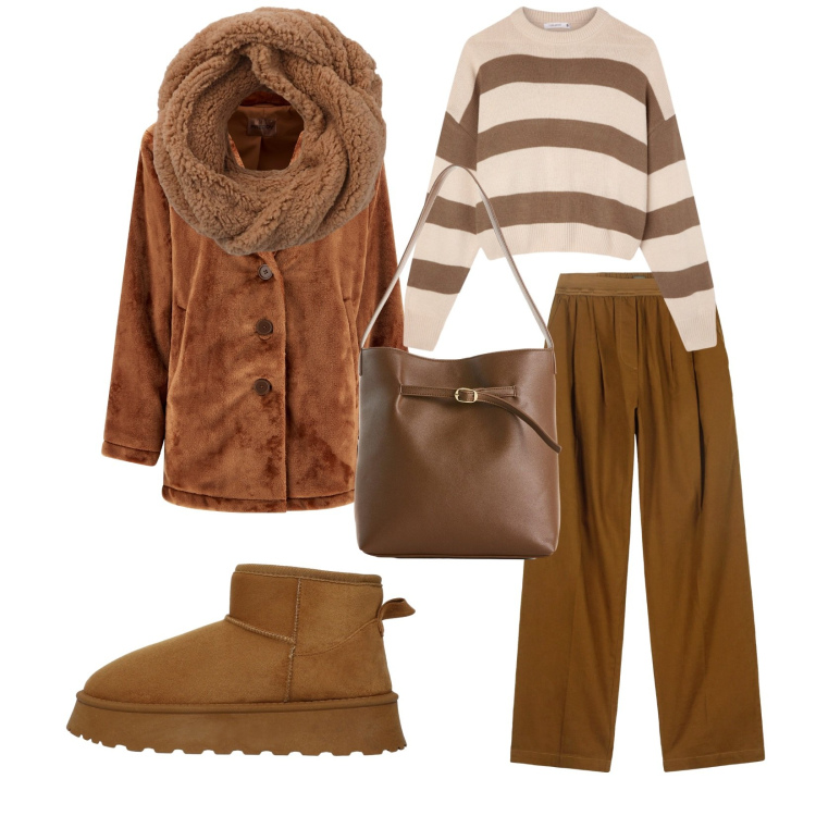 Outfit donna - Total look #2269998. Stile Casual chic per Tutti i giorni. Abbinamento con borse a mano, maglieria, stivali, sciarpe, cappotti, pantaloni.