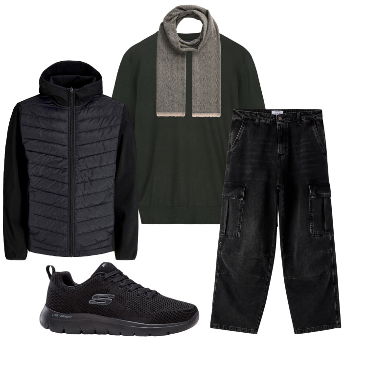Outfit uomo - Total look #2270001. Stile Casual per Tutti i giorni. Abbinamento con sneakers, giacche, sciarpe, jeans, maglieria.