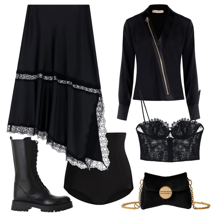 Outfit donna - Halloween night!. Stile Glamour per Serata fuori. Abbinamento con stivali, borse a tracolla, bluse, culotte, gonne lunghe, top.