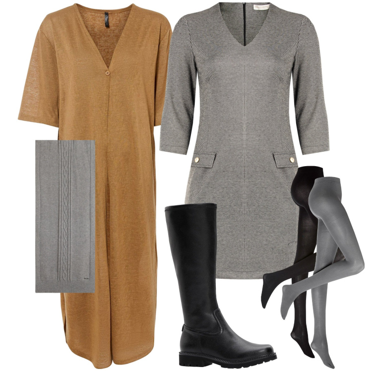 Outfit donna - Halloween. Stile Basic per Tutti i giorni. Abbinamento con collant, cardigans, stivali, vestiti corti, sciarpe.