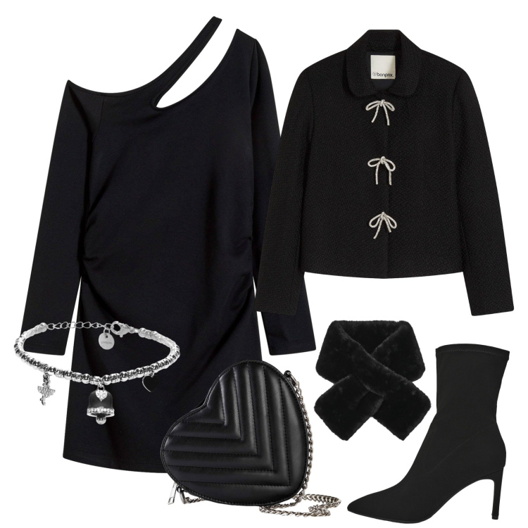 Outfit donna - Spooky Halloween!. Stile Glamour per Serata fuori. Abbinamento con borse a tracolla, blazer, vestiti corti, stivali, sciarpe, braccialetti.
