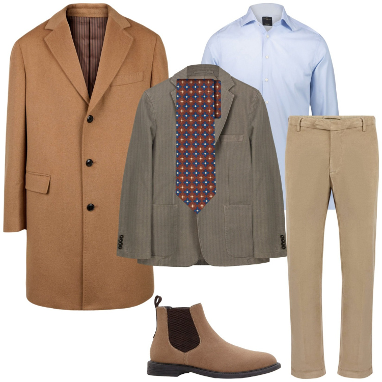 Outfit uomo - Total look #2270033. Stile Business/Elegante per Ufficio. Abbinamento con stivali e stivaletti, giacche, camicie, cappotti, cravatte, pantaloni.