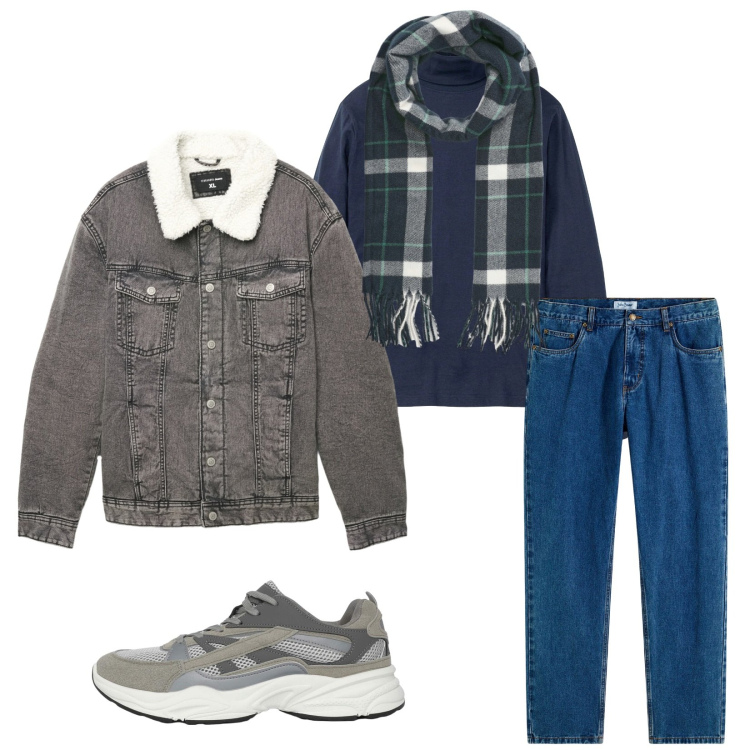 Outfit uomo - Total look #2270042. Stile Trendy per Tutti i giorni. Abbinamento con jeans dritti, maglieria, sneakers, sciarpe, cappotti.
