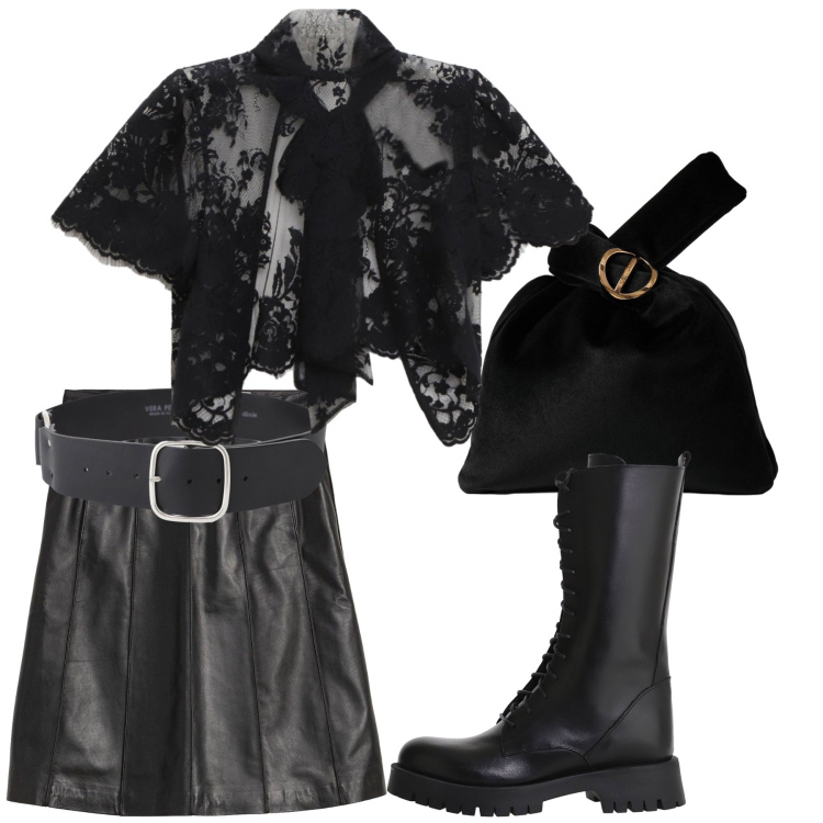 Outfit donna - Total look #2270049. Stile Rock per Serata fuori. Abbinamento con gonne, top, cinture, stivali, borse a mano.