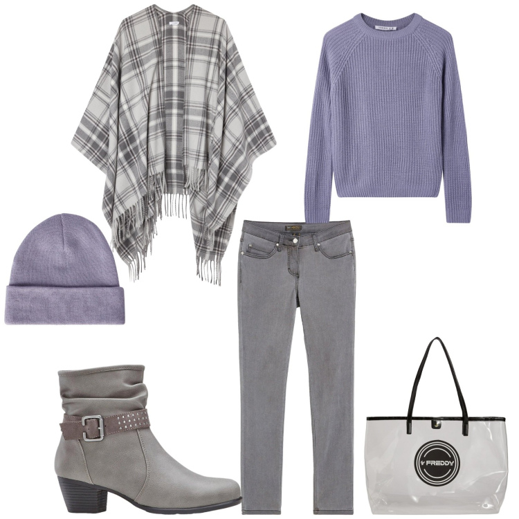 Outfit donna - Total look #2270059. Stile Casual chic per Tutti i giorni. Abbinamento con jeans slim fit, stivaletti, maglieria, cappotti, berretti, shopping bag.
