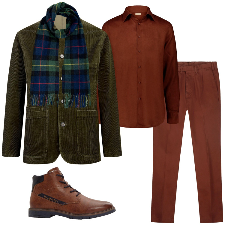 Outfit uomo - Total look #2270066. Stile Trendy per Serata speciale. Abbinamento con stivali e stivaletti, giacche, camicie, pantaloni, sciarpe.