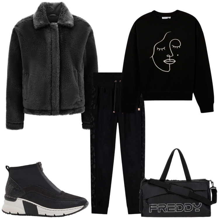 Outfit donna - Total look #2270071. Stile Basic per Sport. Abbinamento con sneakers, felpe, cappotti, borse sportive, pantaloni.