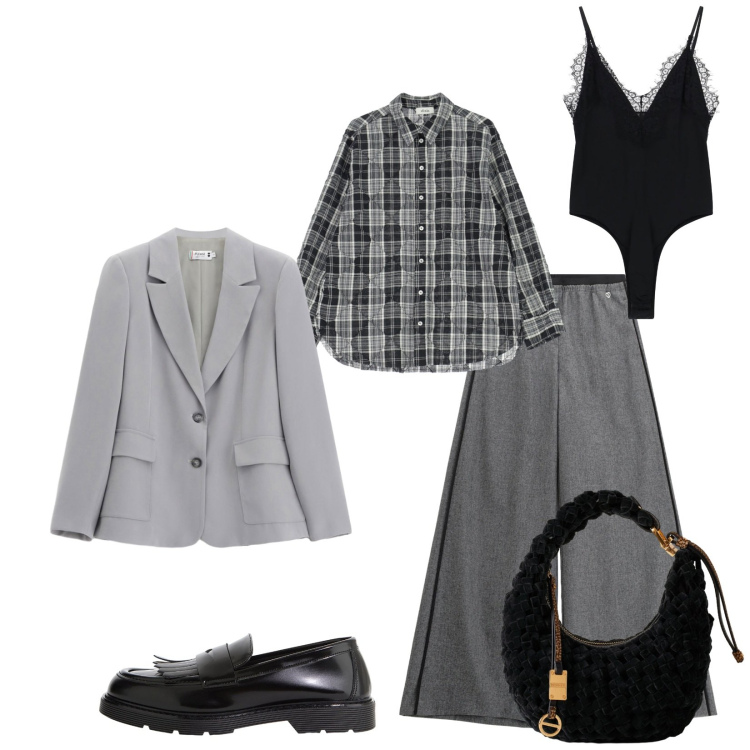 Outfit donna - Total look #2270074. Stile Chic per Tutti i giorni. Abbinamento con pantaloni, blazer, body, mocassini, camicie, borse a mano.