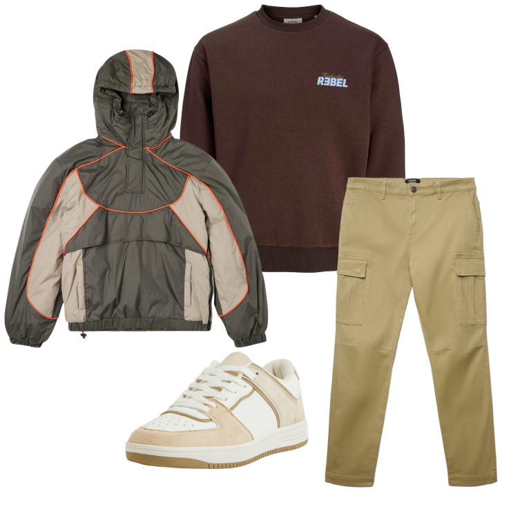 Outfit uomo - Total look #2270077. Stile Casual per Tutti i giorni. Abbinamento con felpe, sneakers, giacche, pantaloni cargo.