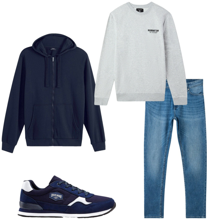 Outfit uomo - Total look #2270080. Stile Casual per Tutti i giorni. Abbinamento con felpe con cappuccio, sneakers, jeans skinny, felpe.