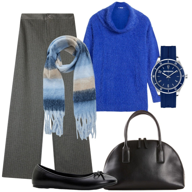 Outfit donna - L\'ora esatta. Stile Basic per Tutti i giorni. Abbinamento con ballerine, maglieria, shopping bag, pantaloni, sciarpe, orologi.