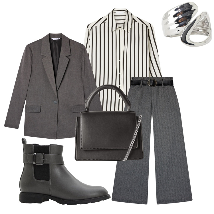 Outfit donna - Total look #2270095. Stile Minimal per Tutti i giorni. Abbinamento con stivaletti chelsea, pantaloni, borse a tracolla, camicie, blazer, anelli.
