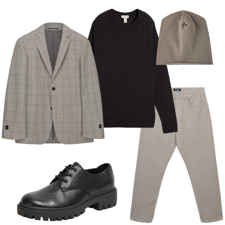 Outfit uomo - Total look #2270097. Stile Trendy per Ufficio. Abbinamento con maglieria, scarpe stringate, jeans, berretti, giacche.