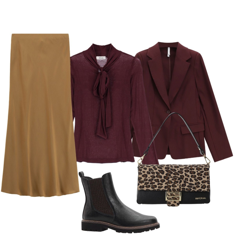 Outfit donna - In città. Stile Minimal per Tutti i giorni. Abbinamento con stivaletti chelsea, top, gonne lunghe, blazer, borse a spalla.