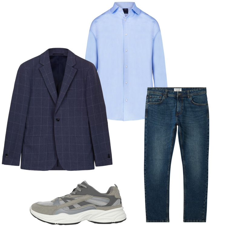 Outfit uomo - Total look #2270116. Stile Trendy per Ufficio. Abbinamento con jeans, sneakers, camicie, giacche.