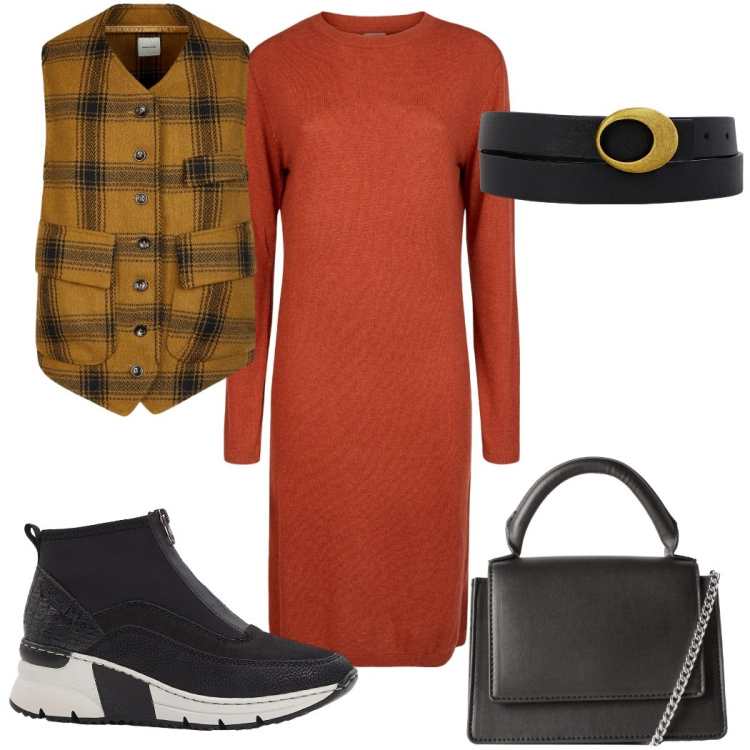 Outfit donna - Total look #2270121. Stile Basic per Tutti i giorni. Abbinamento con sneakers, borse a tracolla, gilet, vestiti midi/longuette, cinture.