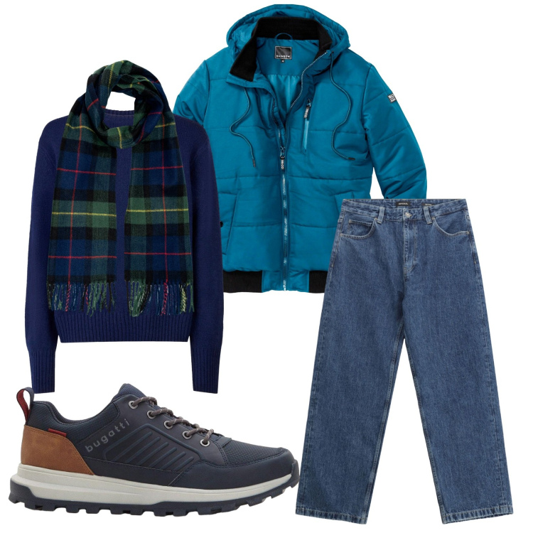 Outfit uomo - Total look #2270135. Stile Urban per Tutti i giorni. Abbinamento con bomber, sneakers, jeans, sciarpe, pullovers.