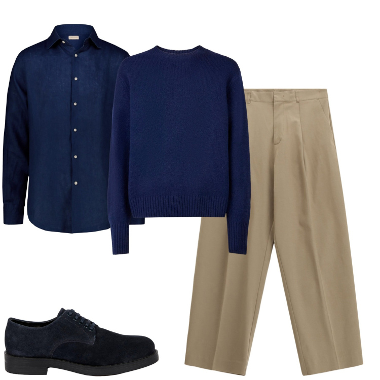 Outfit uomo - Fall. Stile Urban per Tutti i giorni. Abbinamento con pantaloni, scarpe stringate, camicie, pullovers.
