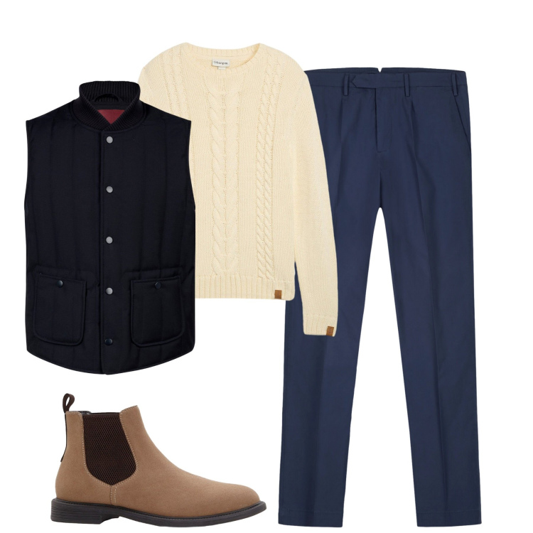Outfit uomo - Fall. Stile Urban per Tutti i giorni. Abbinamento con stivali e stivaletti, maglieria, piumini, pantaloni.