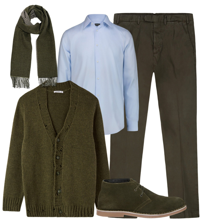 Outfit uomo - Fall. Stile Urban per Tutti i giorni. Abbinamento con cardigans, pantaloni, stivali e stivaletti, sciarpe, camicie.