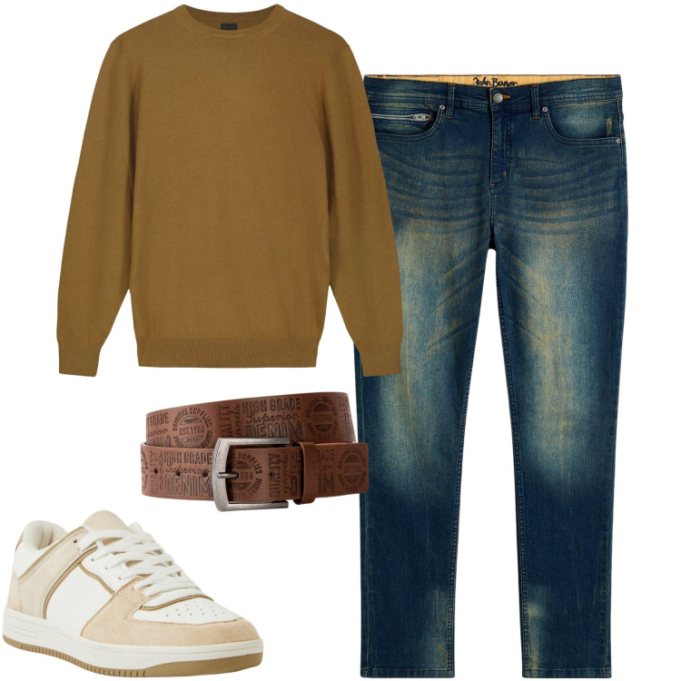 Outfit uomo - Total look #2270263. Stile Casual per Tutti i giorni. Abbinamento con jeans slim fit, cinture, sneakers, maglieria.