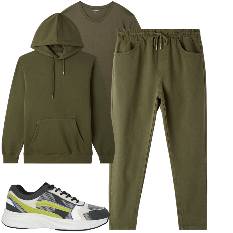 Outfit uomo - Total look #2270266. Stile Casual per Tutti i giorni. Abbinamento con t-shirt, pantaloni, felpe con cappuccio, sneakers.