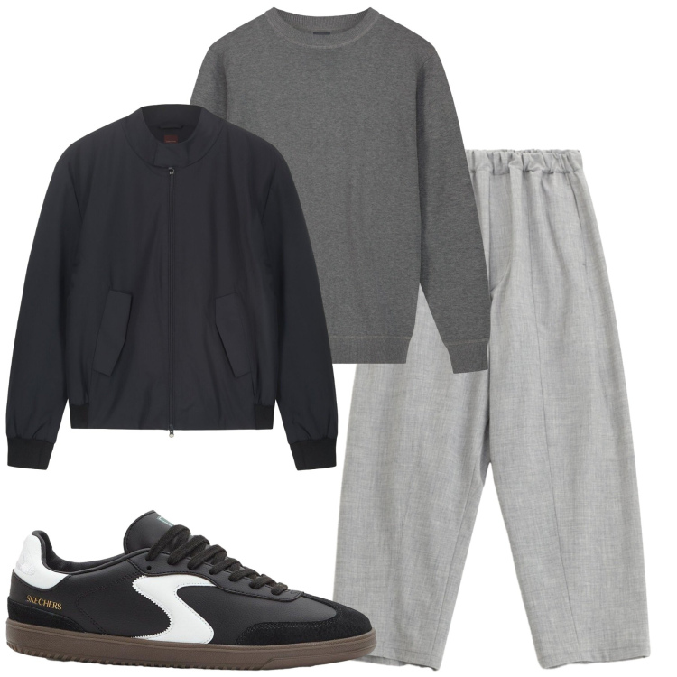 Outfit uomo - Total look #2270271. Stile Casual per Tutti i giorni. Abbinamento con sneakers, pantaloni, maglieria, bomber.
